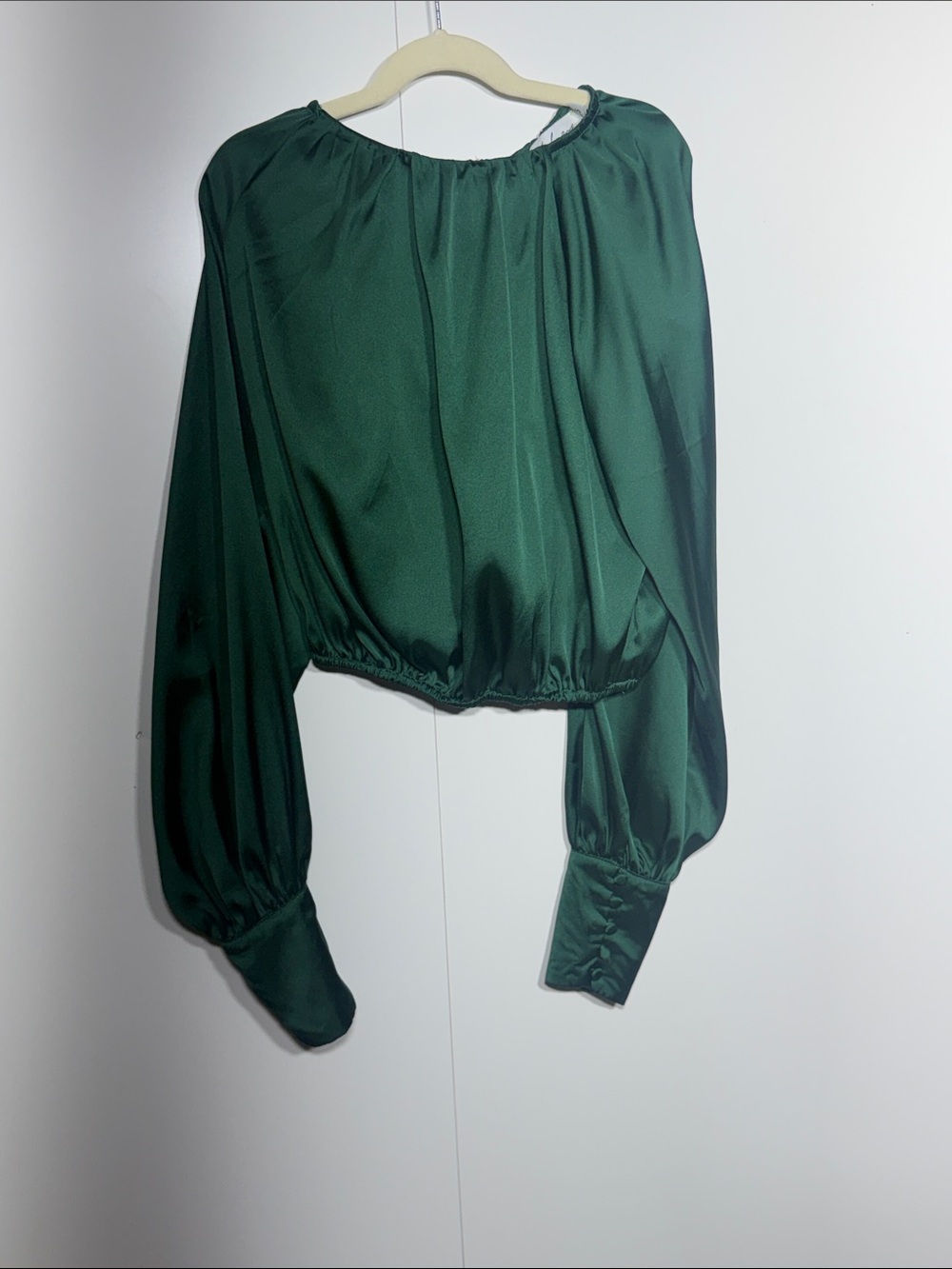 Petal & Pup Satin Blouson Top in Deep Green